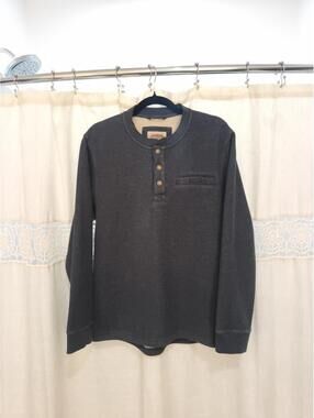 LL Bean Katahdin Iron Works Bonded Waffle Fleece Henley Mens Medium Gray Lined